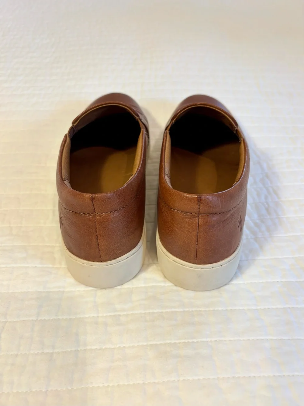 Frye Lena Slip-On Leather Loafers - Cognac Brown with Cream Sole